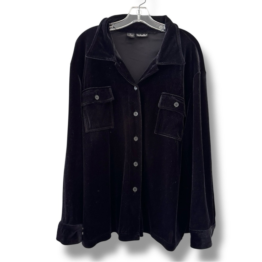 Vintage 90s Rafaella Black Velvet Button Up Shirt Women’s Plus Size 3X Witchy